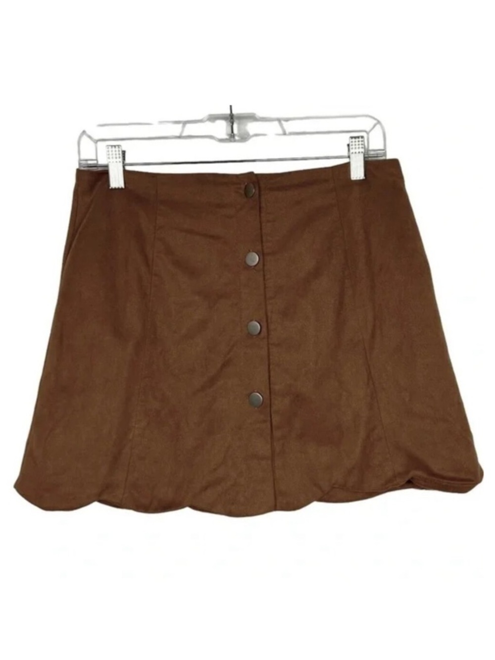 Brown Tan Button Front Scallop Hem Mini Skirt Medium